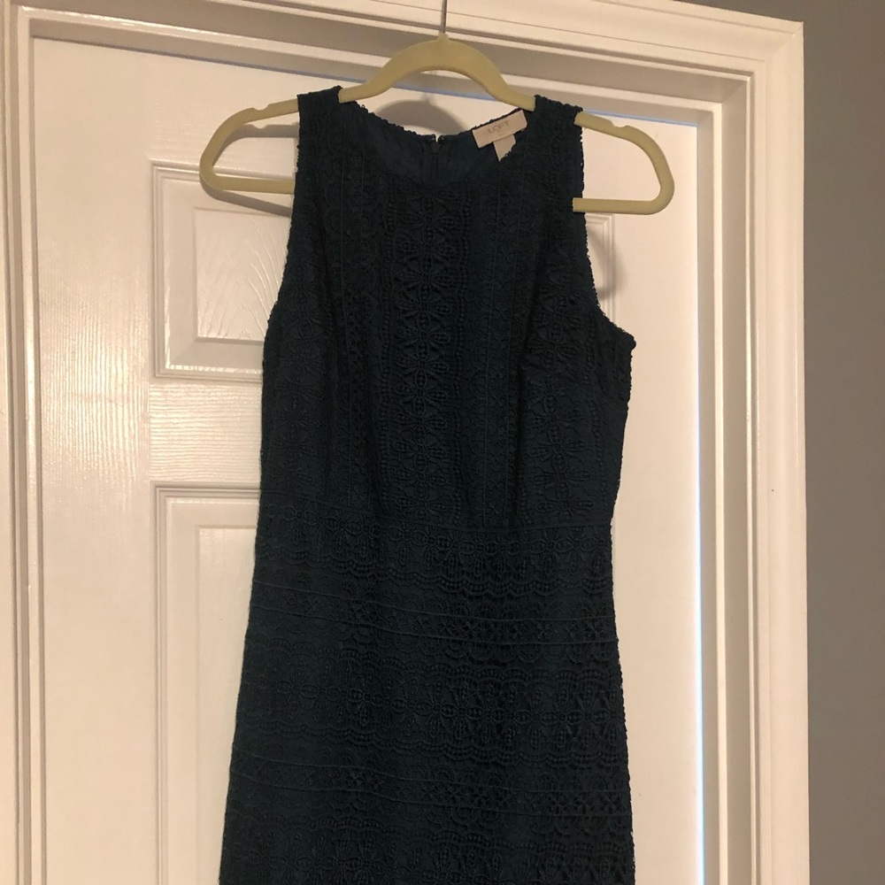 Turquoise Green Lace Overlay Loft Shift Dress 6P